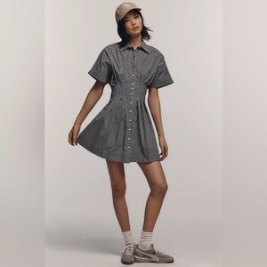 Anthropologie Tobie Black and White Striped Mini Shirt Dress